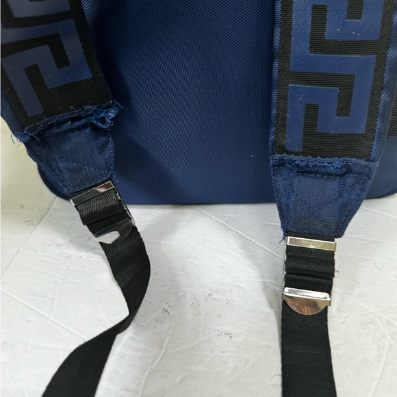 Versace Parfums Dylan Nylon Blue Backpack Bag Travel Logo Medusa Zip Lightweight - Picture 13 of 16